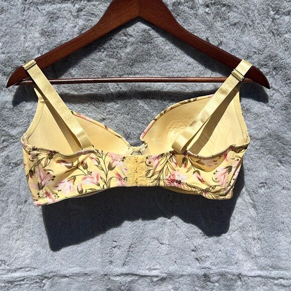 EUC Daisy Fuentes Pretty Yellow Floral Bra 3 hook Size 38D - Picture 2 of 7